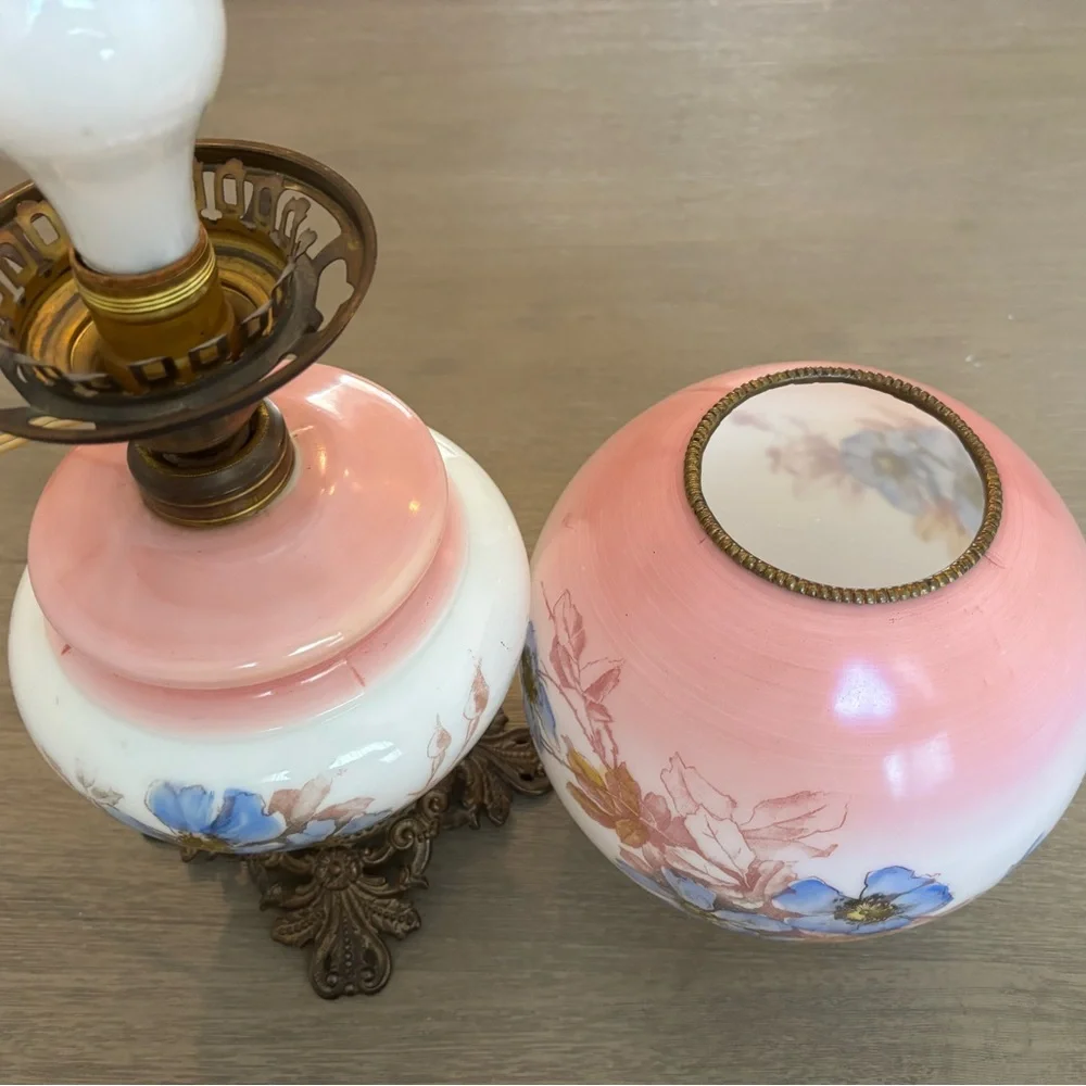 Floral Glass Table Lamp with Pink and Blue Accents - Picture 15 of 15